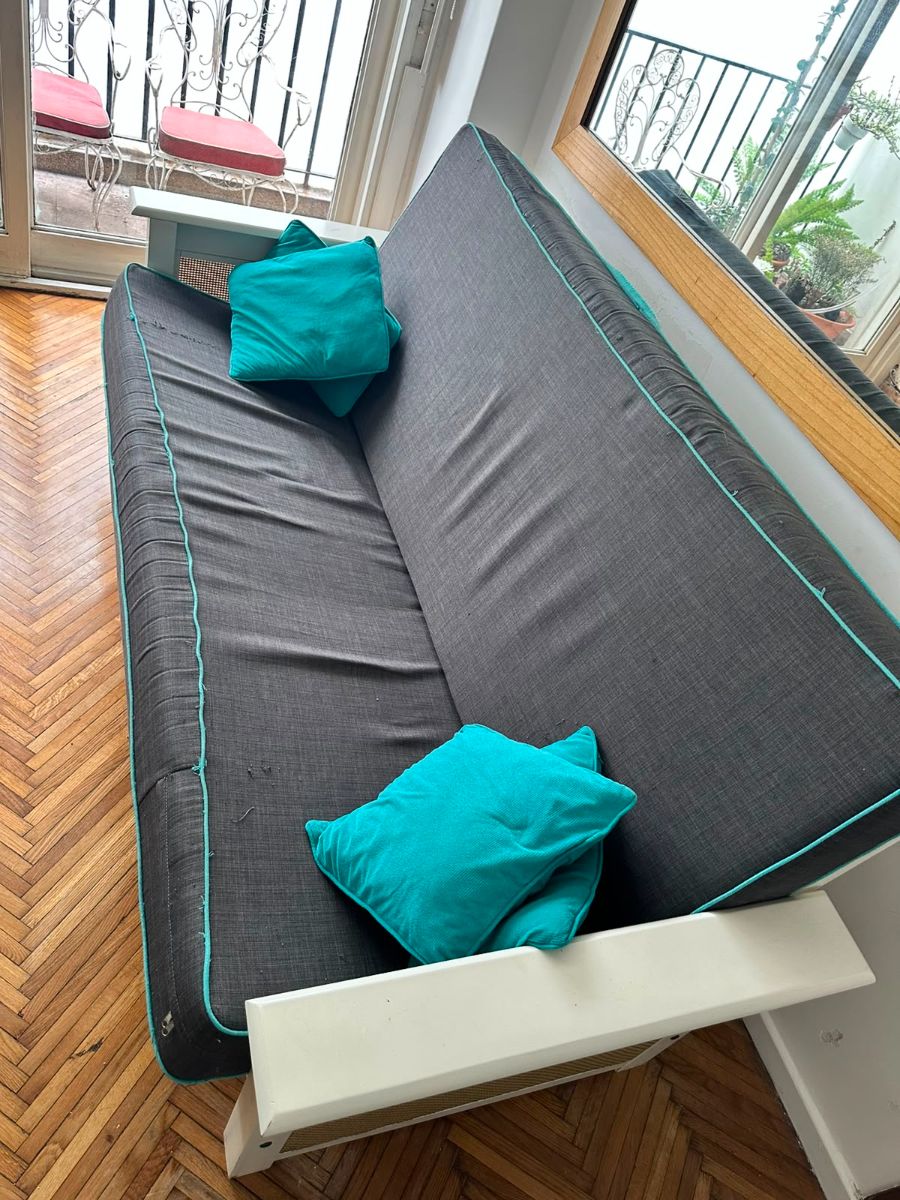 Sillón Cama 3 Cuerpos Gris + Estructura de Madera Blanca