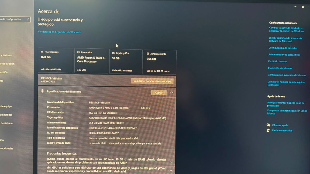 Pc Gamer Amd Ryzen 5 7600 + Rx 9060 Xt 16gb 5 Meses De Uso (Usado)