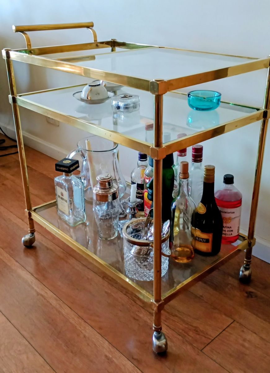 Mesa Bar de bronce y cristal