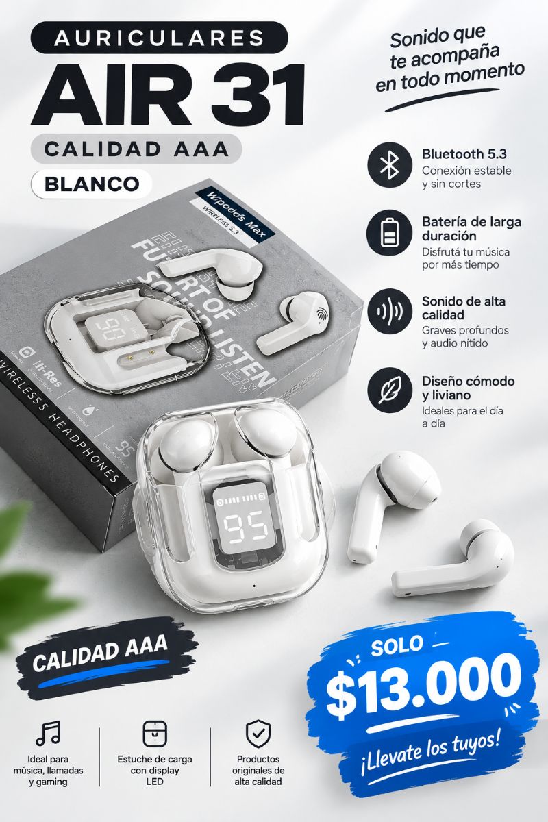 Auriculares Air 31 Calidad AAA-blanco