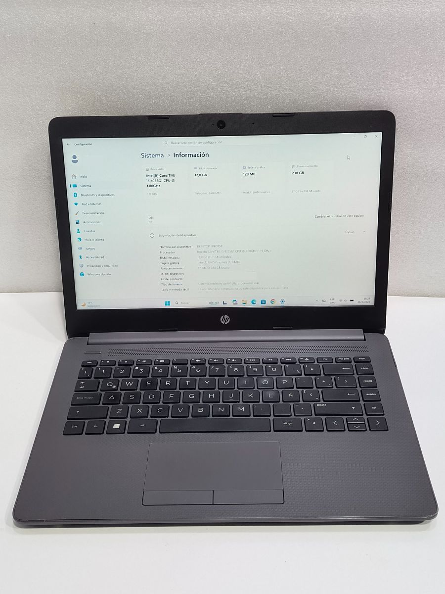 Notebook Hp 240 G7 Core I5-1035g1 8gb Ram 240gb Ssd 14 pulg + GARANTIA