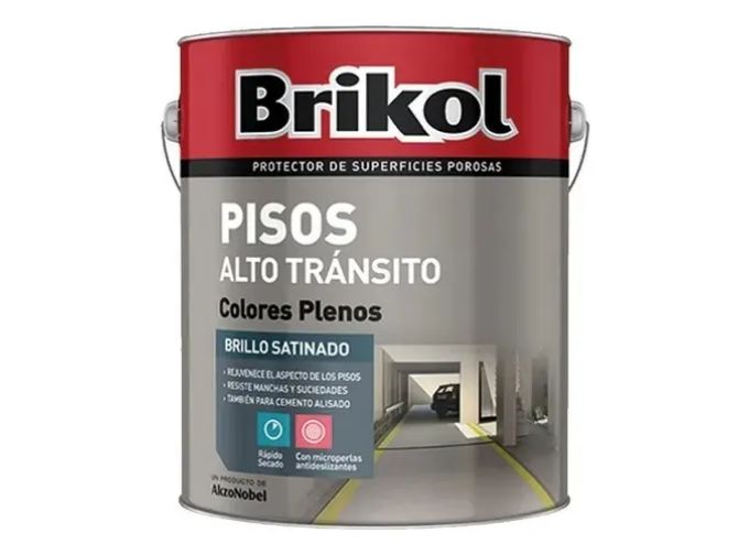 Pintura para pisos BRIKOL PISOS ALTO TRANSITO COLORES PLENOS - Gris - Brillo Satinado - 4 LITROS