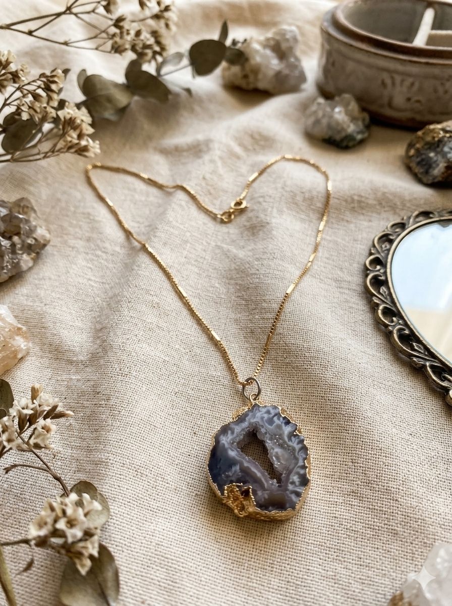 Agata Geoda Dije Baño Dorado + Cadena 18k (de Vidriera)