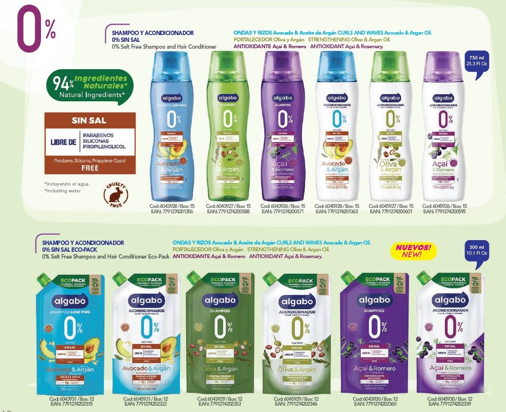 Shampoo 0% sal Oliva Argan 750ml Algabo